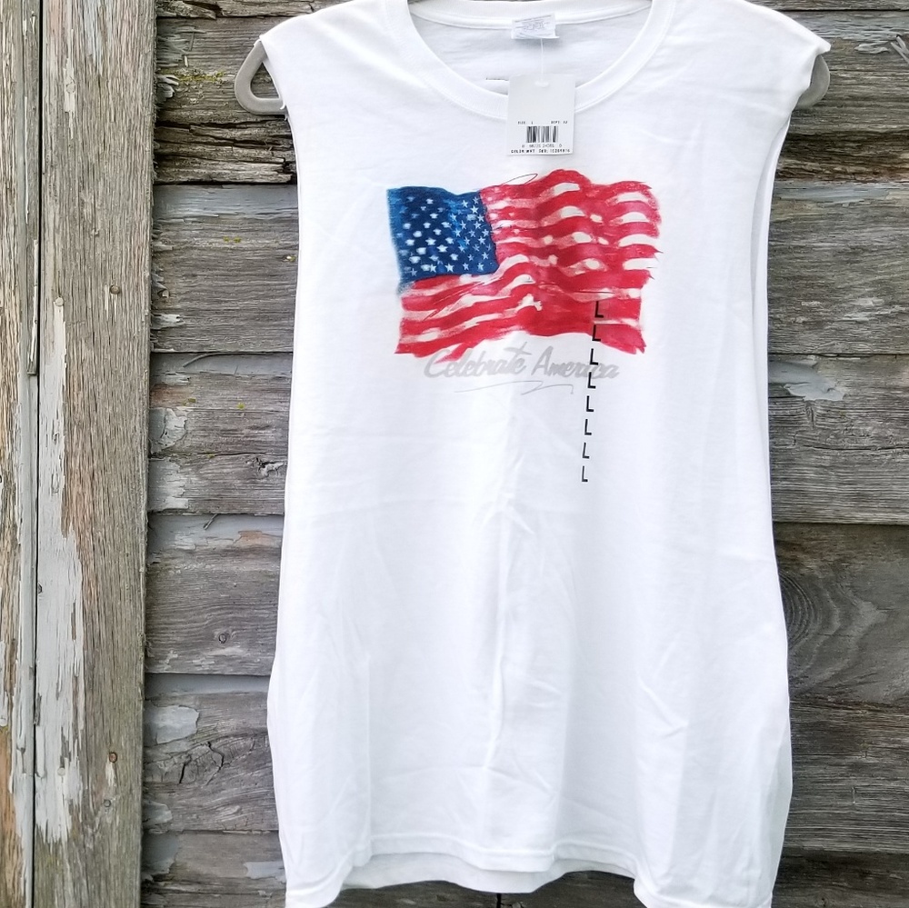American Flag Slashed Muscle Tee Swim coverup